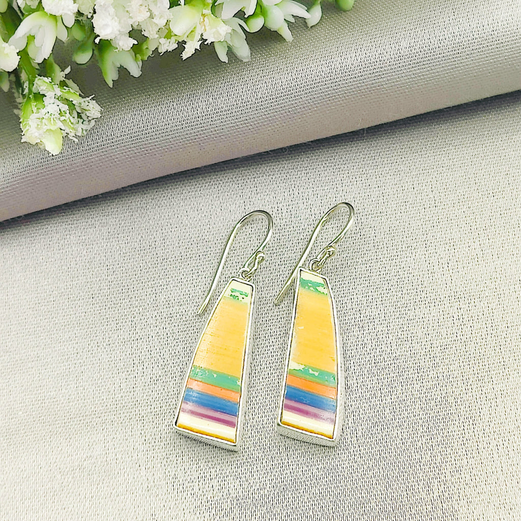 Hepburn and Hughes Art Deco Abstract Earrings | Original Clarice Cliff Pottery | Sterling Silver