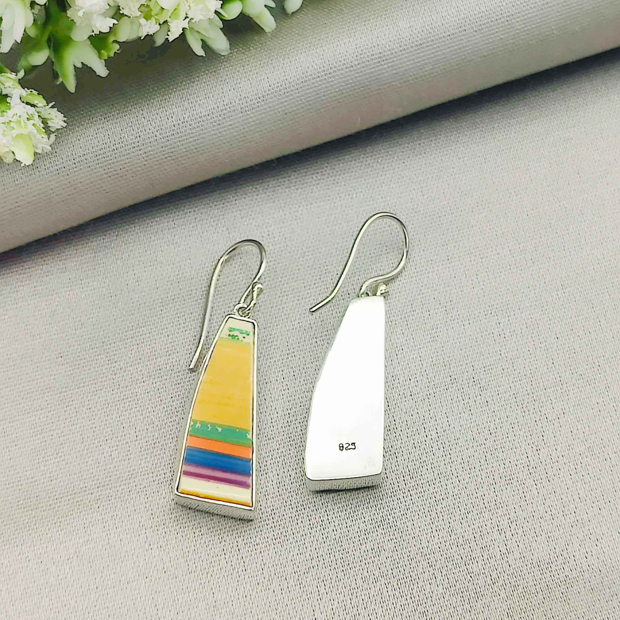 Hepburn and Hughes Art Deco Abstract Earrings | Original Clarice Cliff Pottery | Sterling Silver