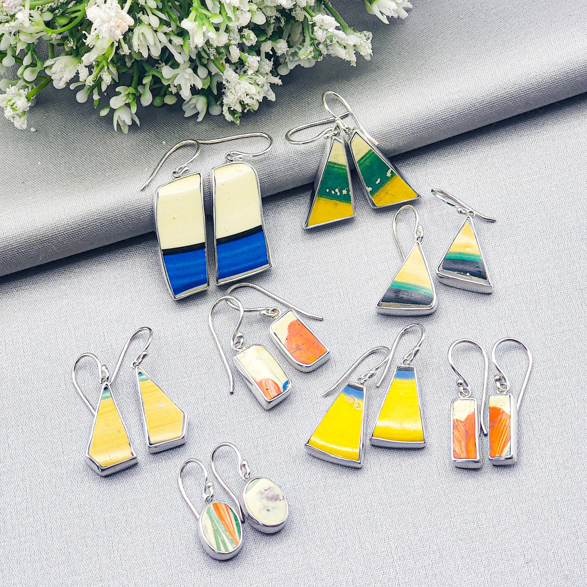 Hepburn and Hughes Art Deco Abstract Earrings | Original Clarice Cliff Pottery | Two options | Sterling Silver