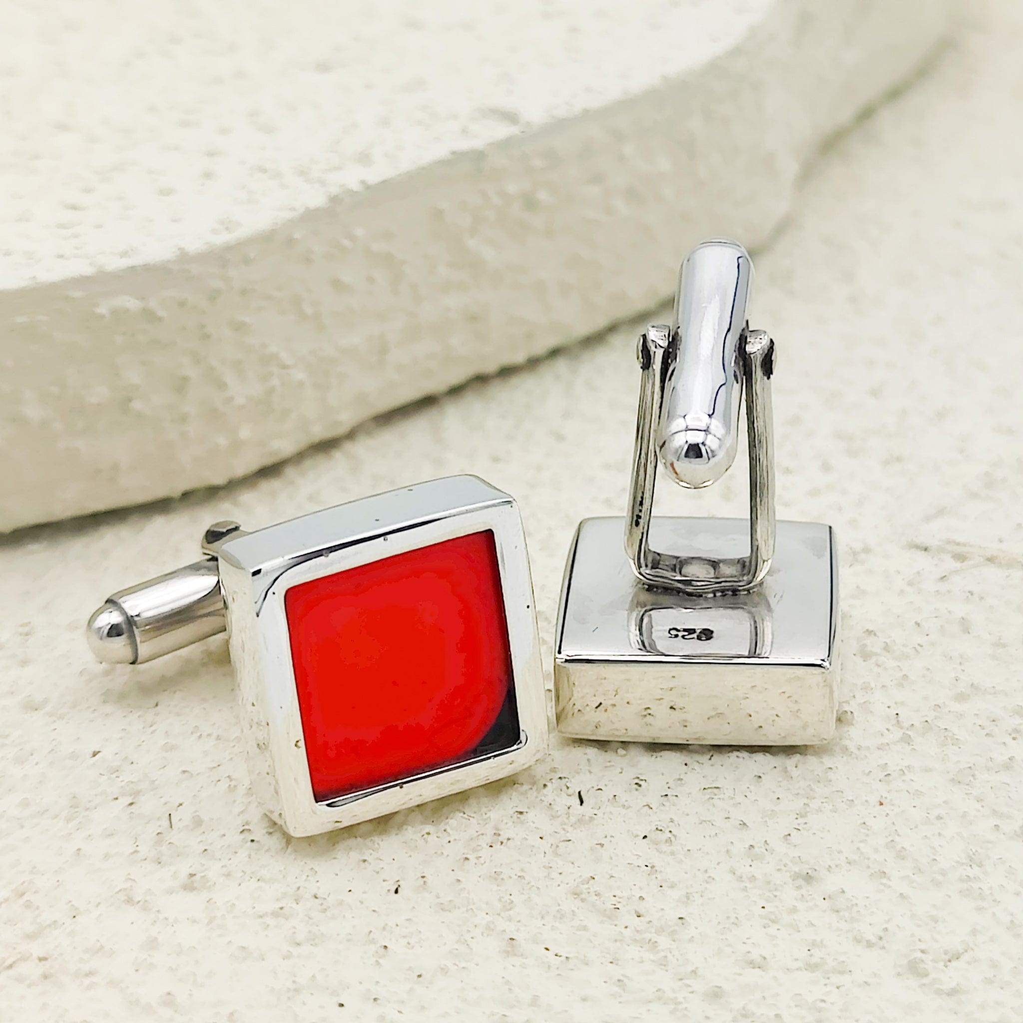 Hepburn and Hughes Art Deco Cufflinks | Clarice Cliff Gift | Orange or Red | Sterling Silver