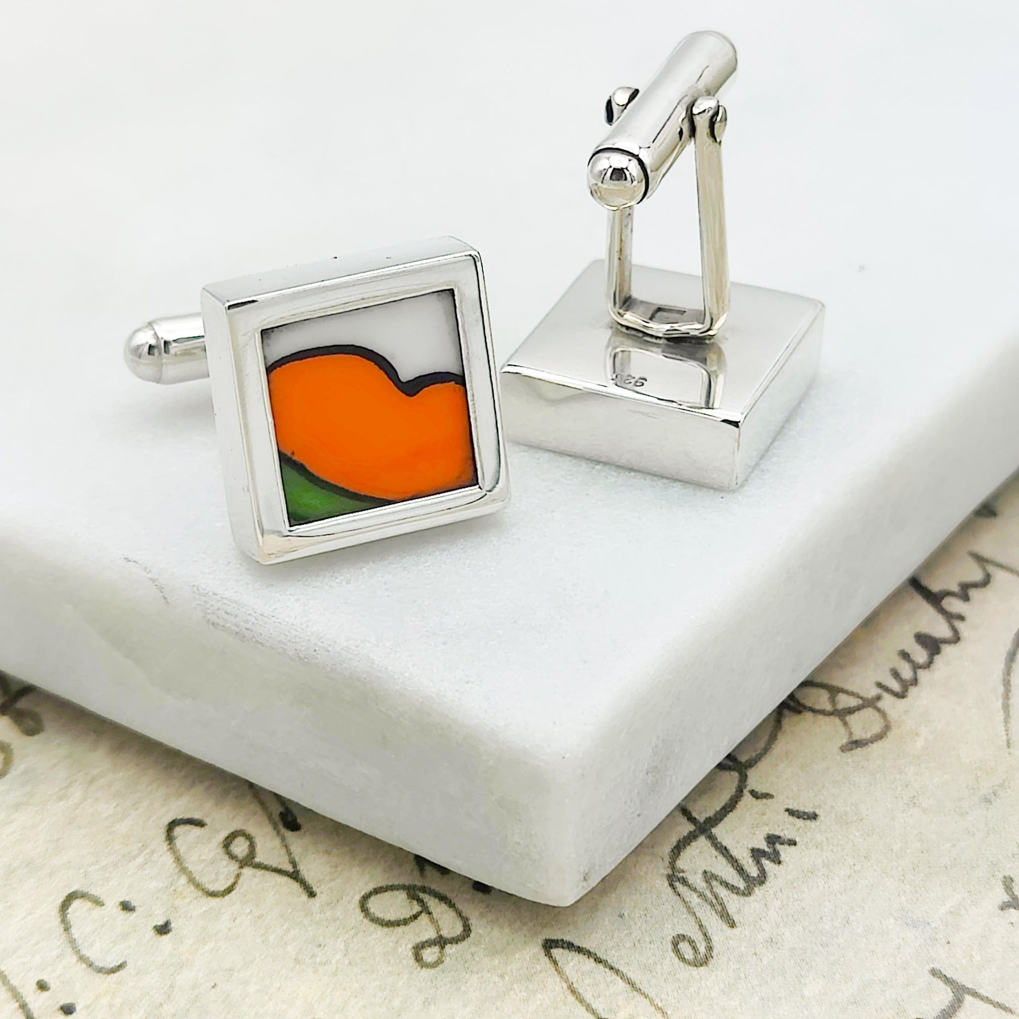 Hepburn and Hughes Art Deco Cufflinks | Clarice Cliff Gift | Orange or Red | Sterling Silver