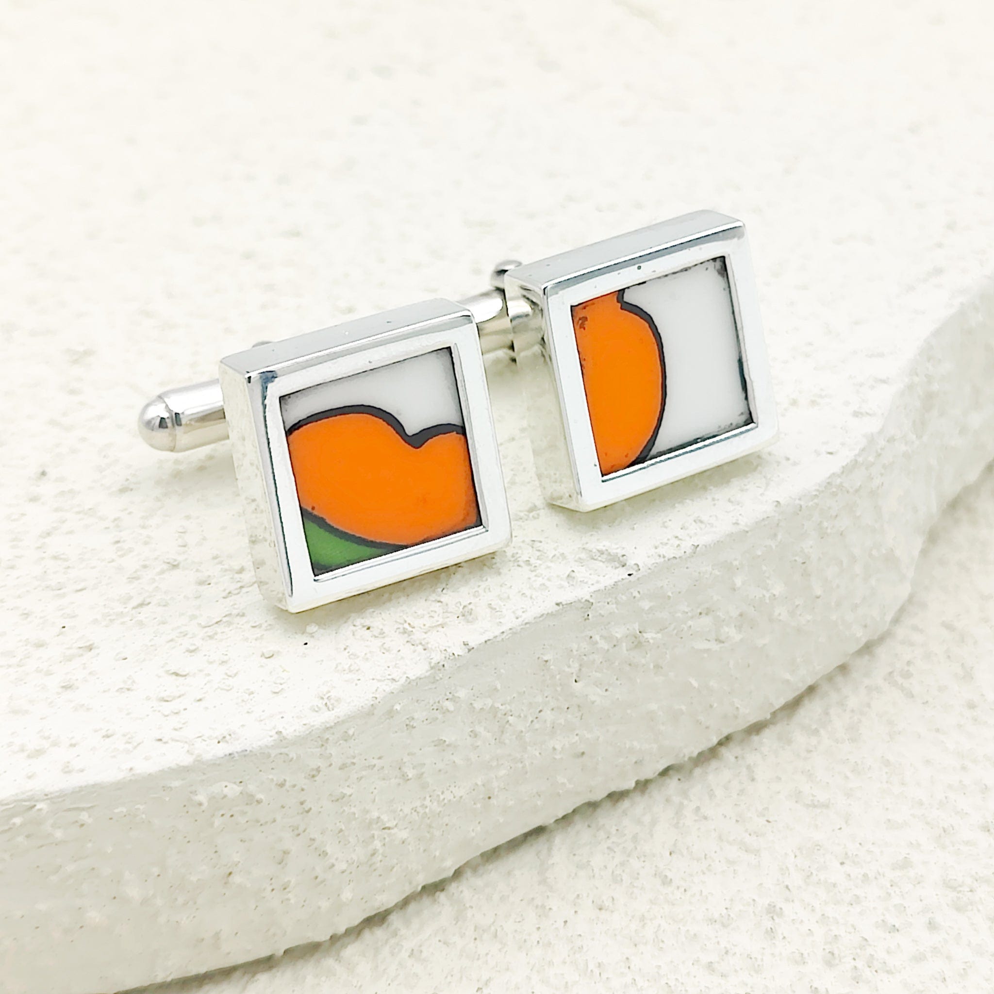 Hepburn and Hughes Art Deco Cufflinks | Clarice Cliff Gift | Orange or Red | Sterling Silver