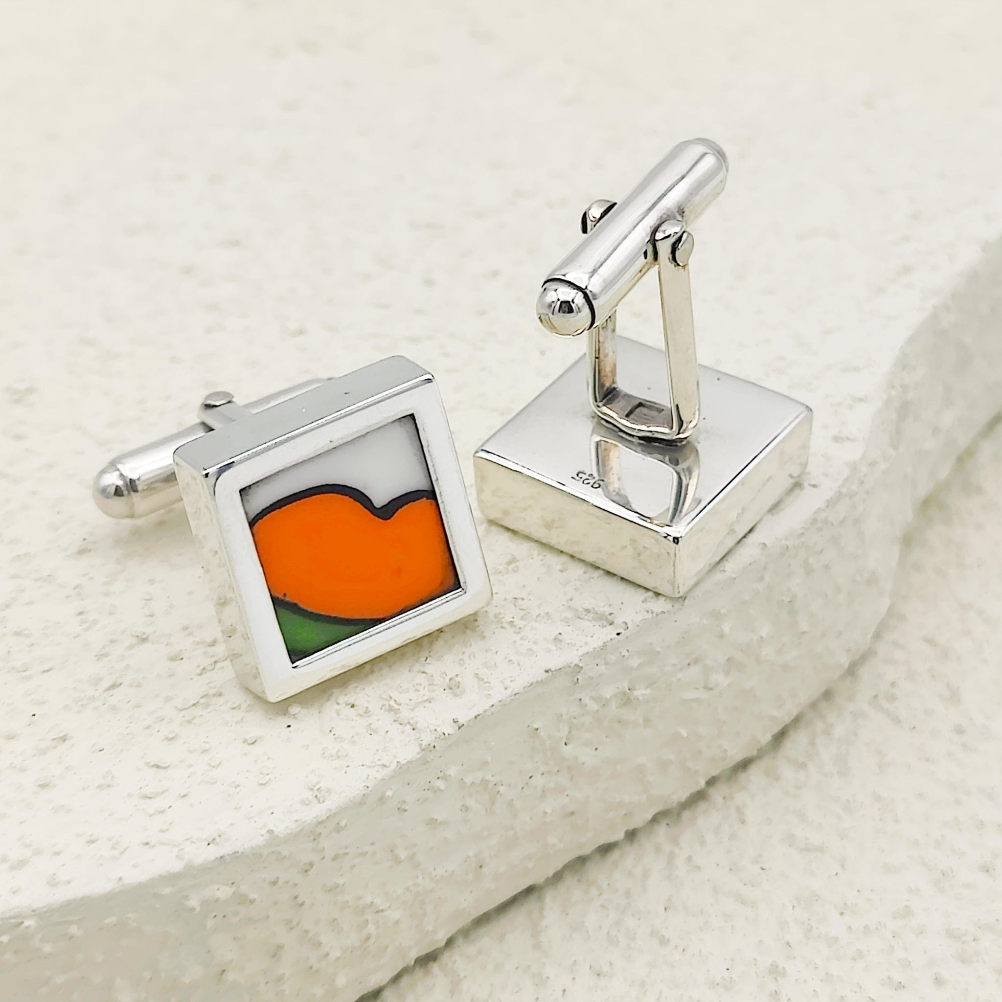 Hepburn and Hughes Art Deco Cufflinks | Clarice Cliff Gift | Orange or Red | Sterling Silver