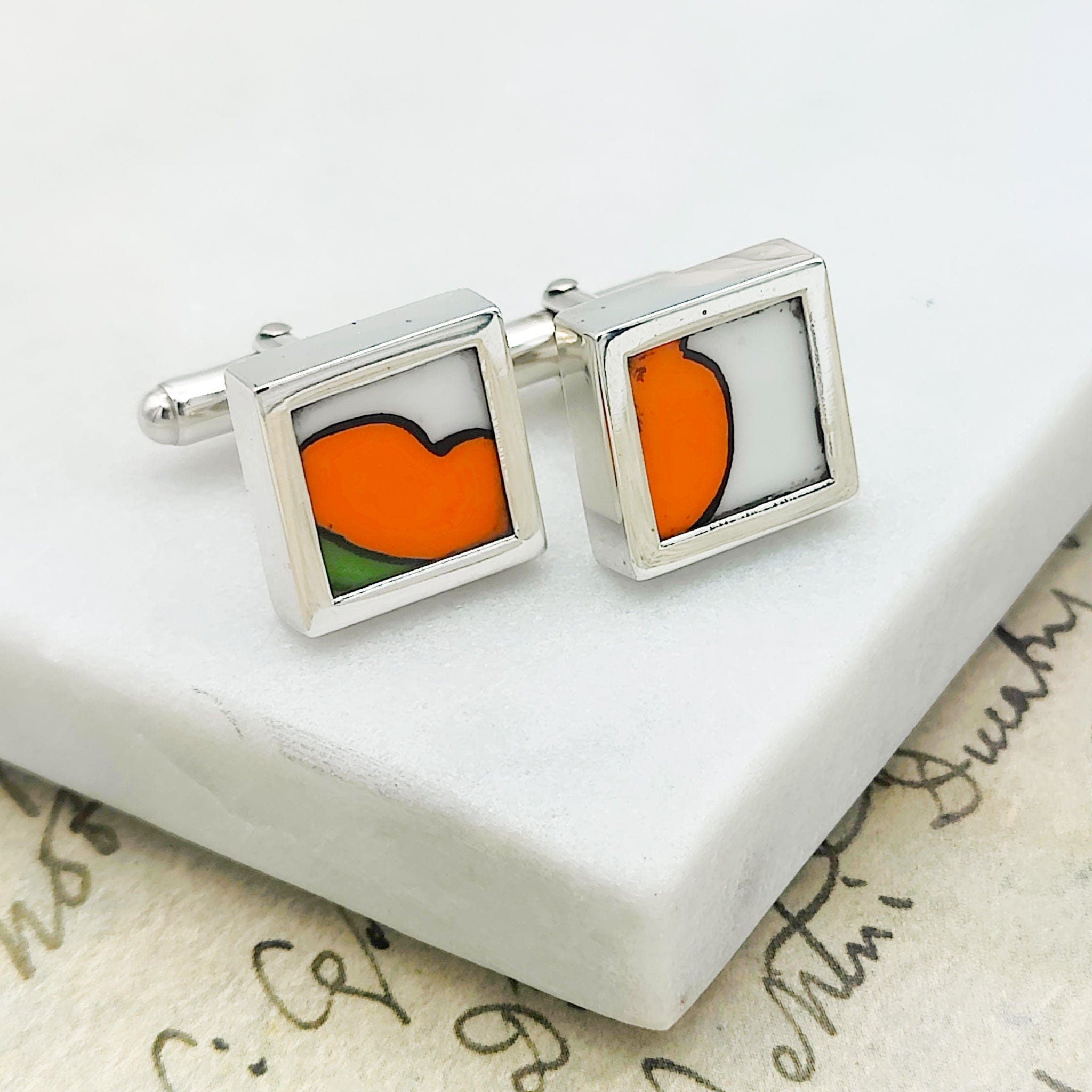 Hepburn and Hughes Art Deco Cufflinks | Clarice Cliff Gift | Orange or Red | Sterling Silver
