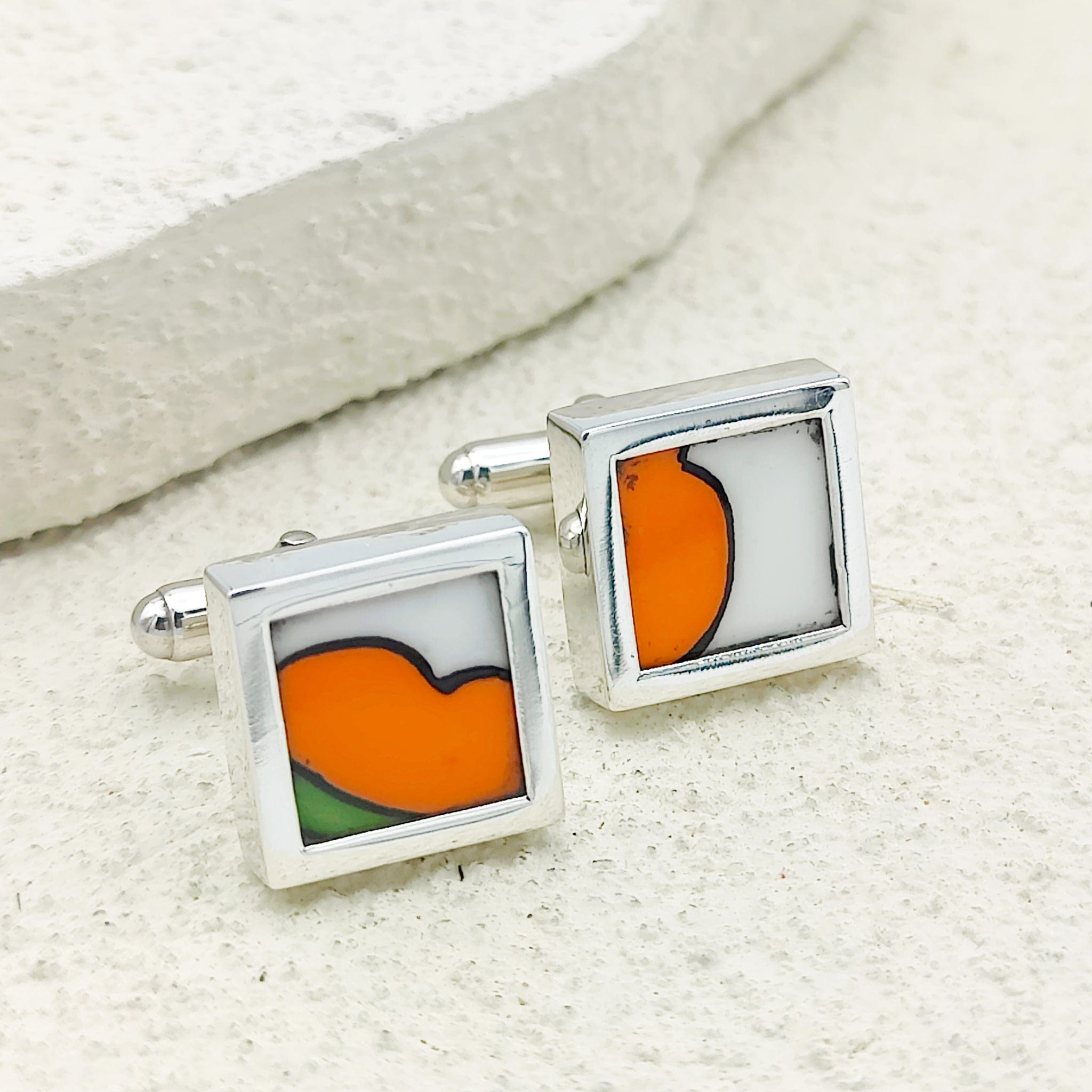 Hepburn and Hughes Art Deco Cufflinks | Clarice Cliff Gift | Orange or Red | Sterling Silver