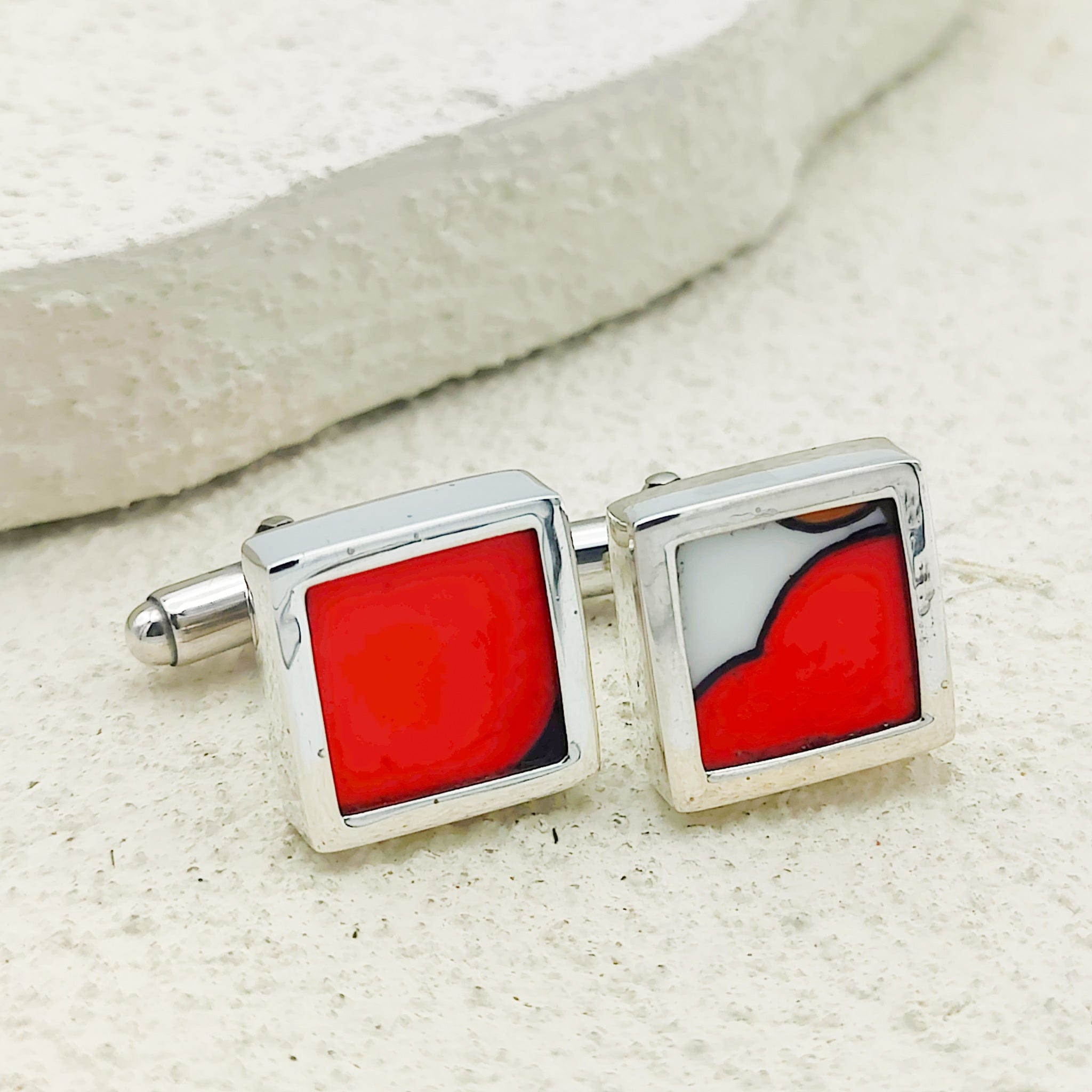 Hepburn and Hughes Art Deco Cufflinks | Clarice Cliff Gift | Orange or Red | Sterling Silver