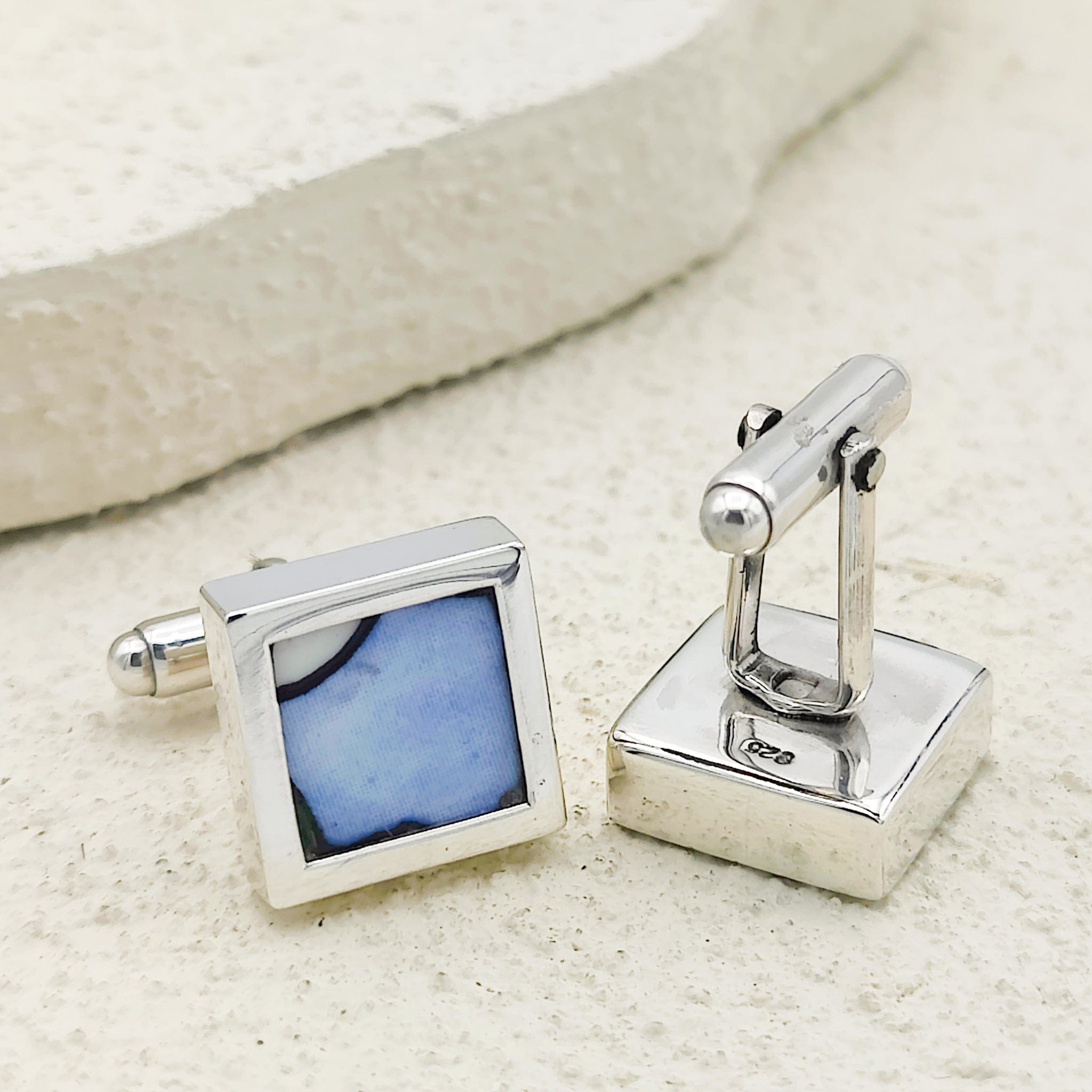 Hepburn and Hughes Art Deco Cufflinks | Clarice Cliff Pottery | 15mm Blue | Sterling Silver