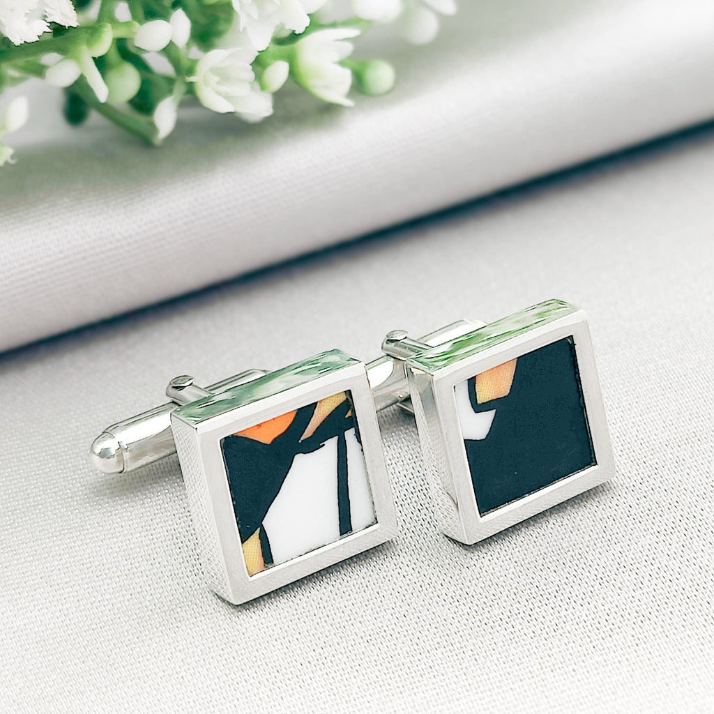 Hepburn and Hughes Art Deco Cufflinks | Clarice Cliff Pottery | Black Mix | Sterling Silver