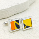 Hepburn and Hughes Art Deco Cufflinks | Clarice Cliff Pottery | Orange, Yellow and Black | Sterling Silver