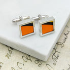 Hepburn and Hughes Art Deco Cufflinks | Clarice Cliff Pottery | Orange, Yellow and Black | Sterling Silver
