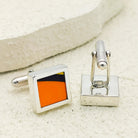 Hepburn and Hughes Art Deco Cufflinks | Clarice Cliff Pottery | Orange, Yellow and Black | Sterling Silver