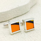 Hepburn and Hughes Art Deco Cufflinks | Clarice Cliff Pottery | Orange, Yellow and Black | Sterling Silver