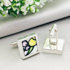 Hepburn and Hughes Art Deco cufflinks | Clarice Cliff Pottery | Purple Mix | 17mm Square | sterling silver