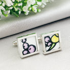 Hepburn and Hughes Art Deco cufflinks | Clarice Cliff Pottery | Purple Mix | 17mm Square | sterling silver