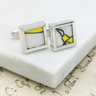 Hepburn and Hughes Art Deco Cufflinks | Clarice Cliff Pottery | Square Yellow, White and Black | Sterling Silver
