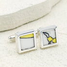 Hepburn and Hughes Art Deco Cufflinks | Clarice Cliff Pottery | Square Yellow, White and Black | Sterling Silver