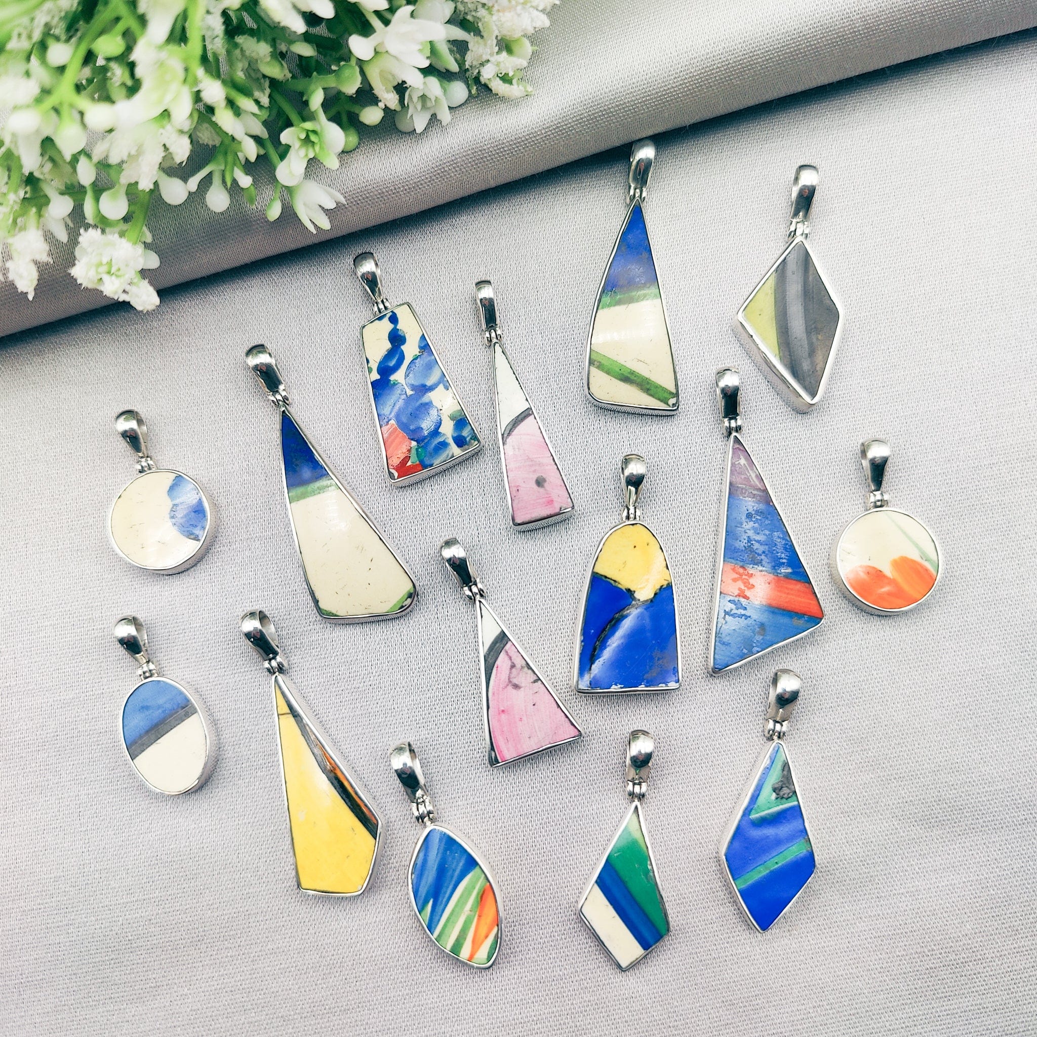 Hepburn and Hughes Art Deco Diamond Pendant | Original Clarice Cliff Pottery | Two options | Sterling Silver