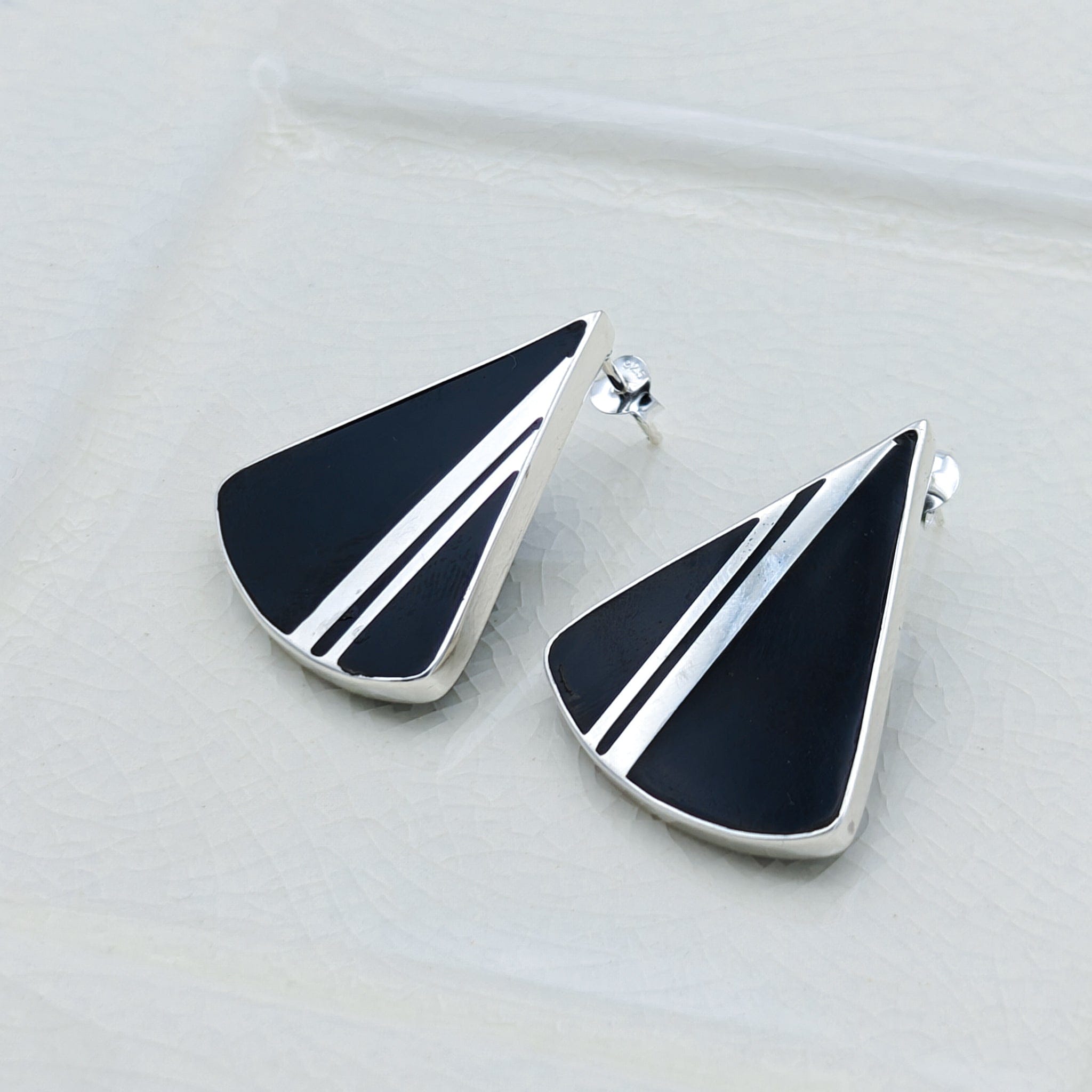 Hepburn and Hughes Art Deco Earrings | Black and Silver Triangle | 1920s Gift | Sterling Silver