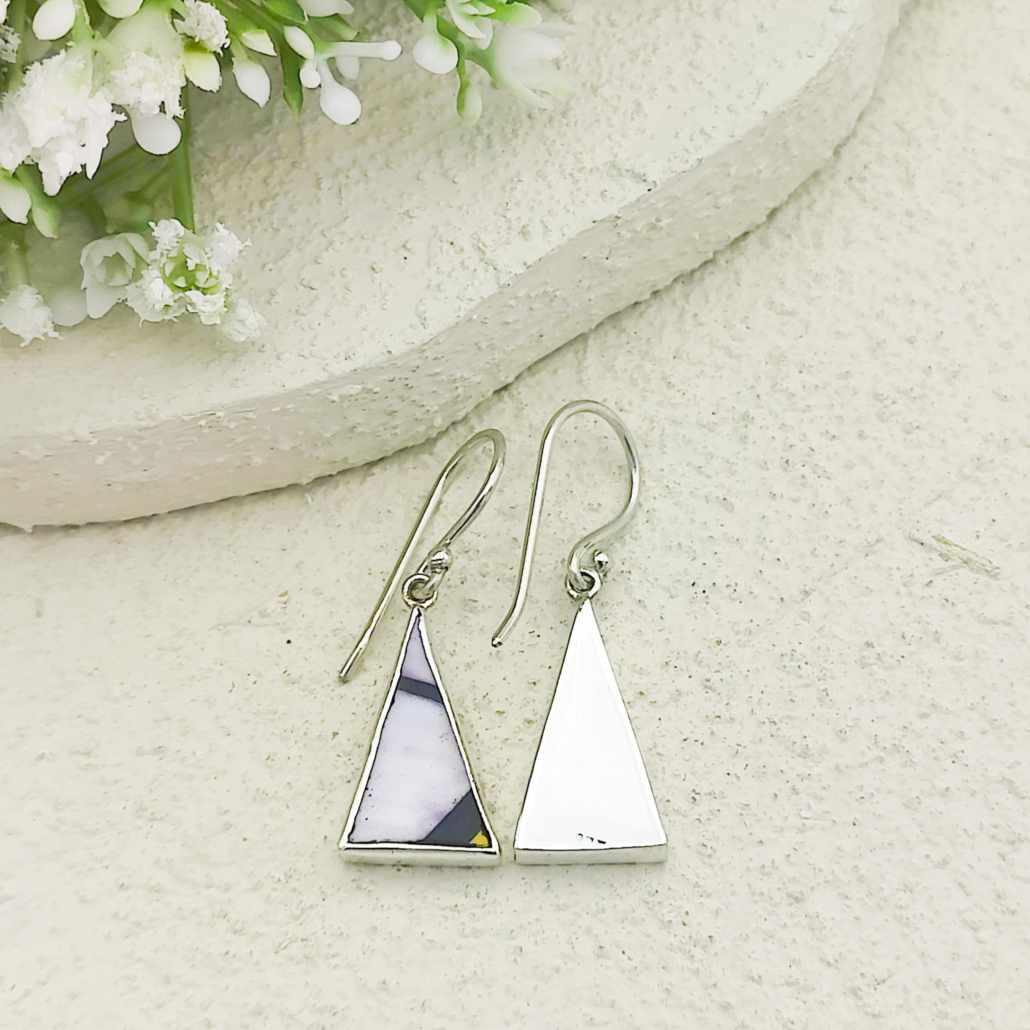 Hepburn & Hughes Art Deco Earrings | Clarice Cliff | 20mm Ceramic Triangles | Sterling Silver