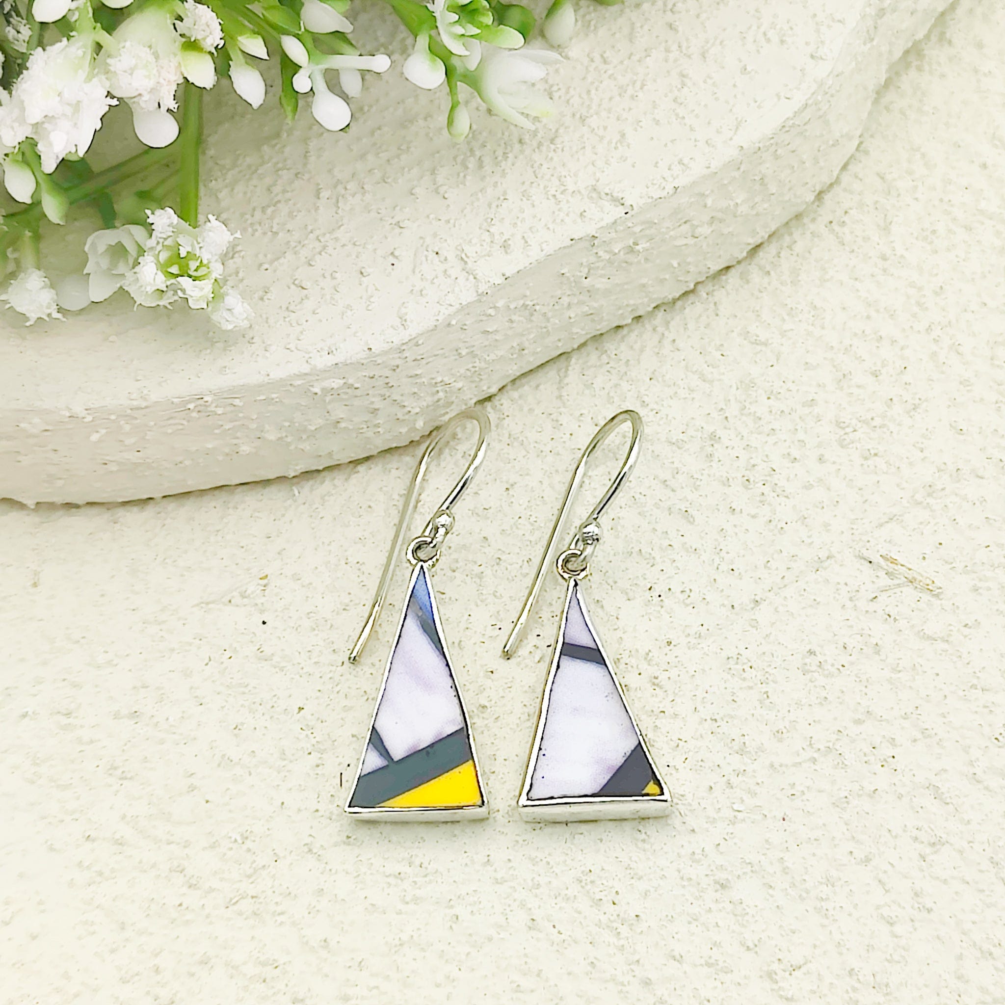 Hepburn & Hughes Art Deco Earrings | Clarice Cliff | 20mm Ceramic Triangles | Sterling Silver
