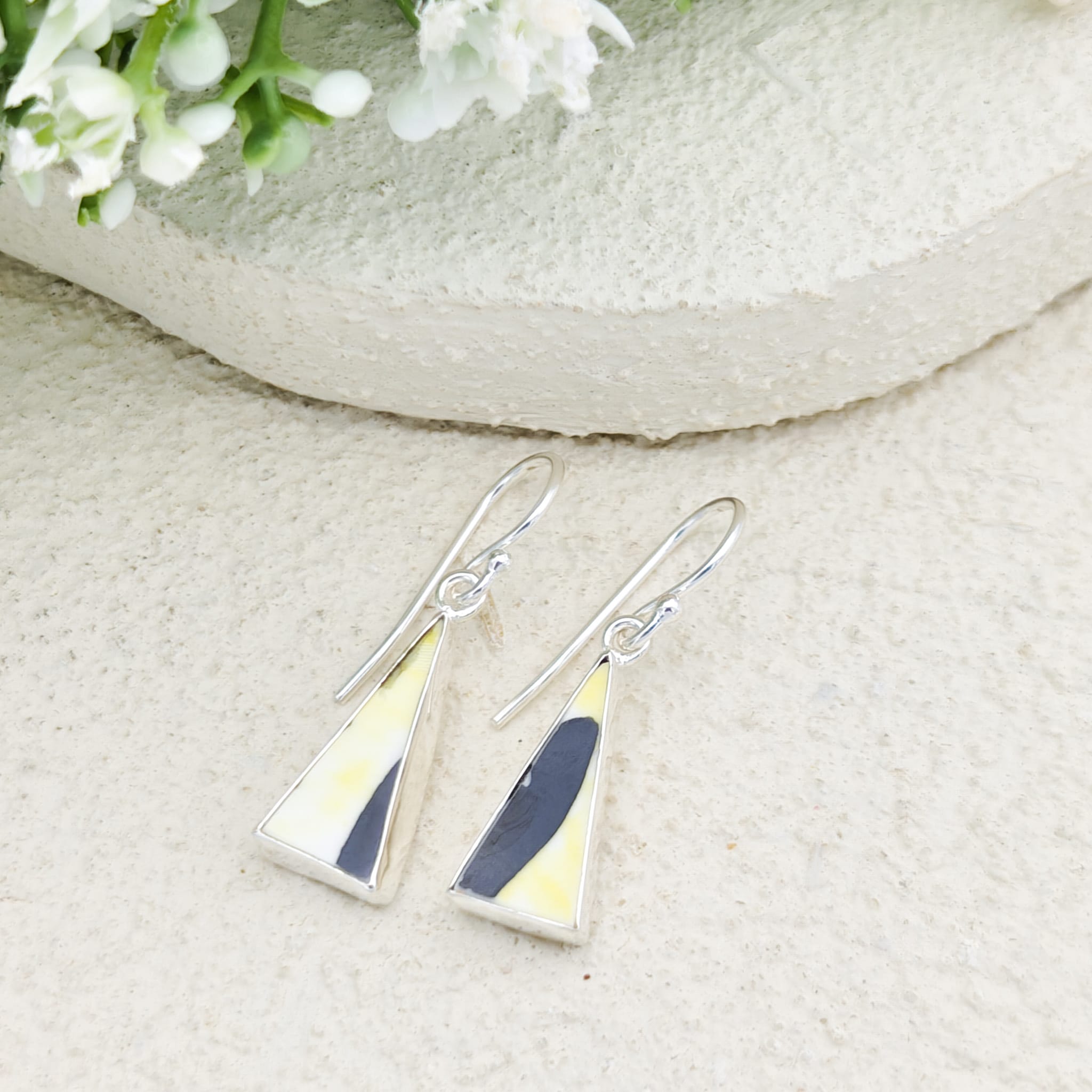 Hepburn and Hughes Art Deco Earrings | Clarice Cliff | 20mm Ceramic Triangles | Sterling Silver