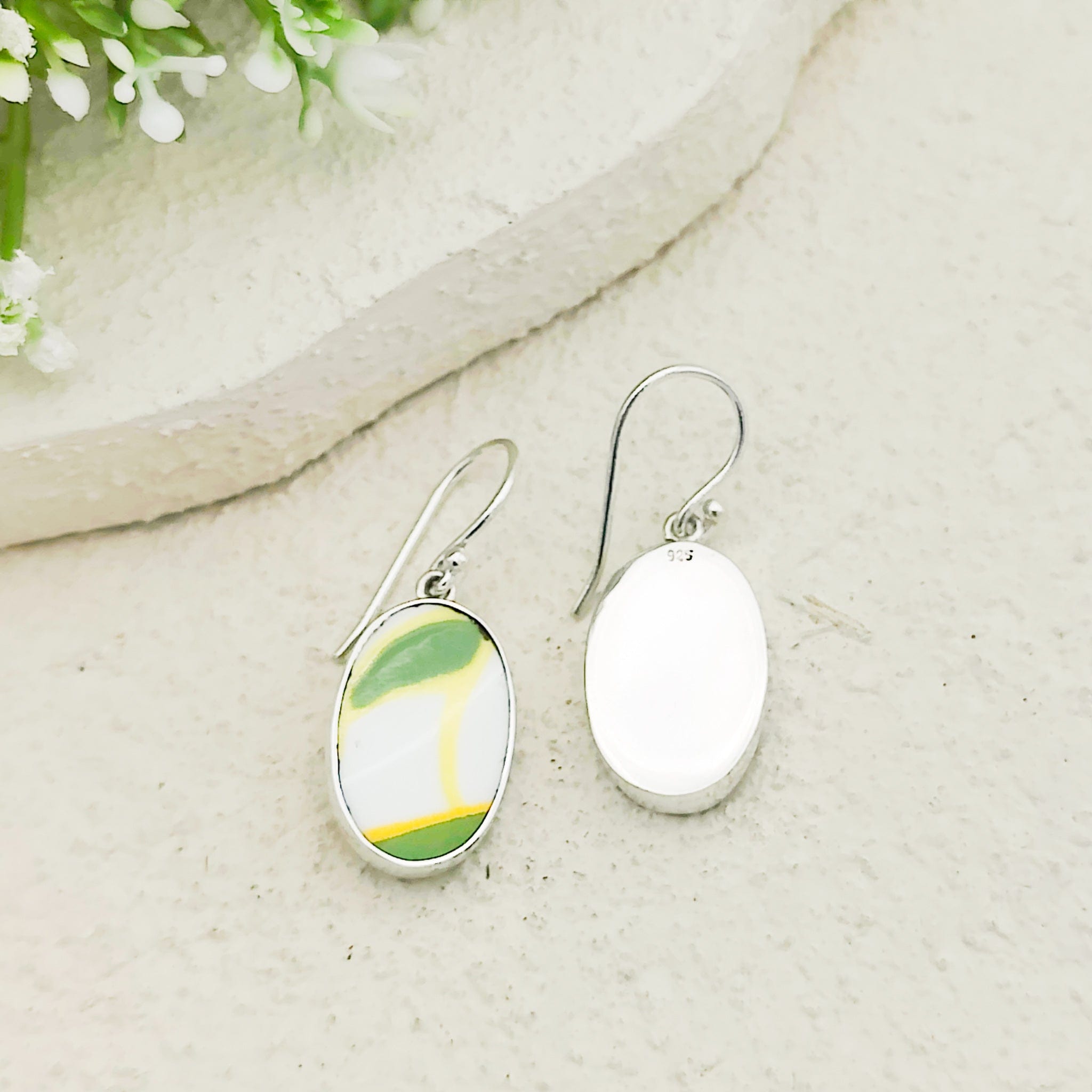 Hepburn & Hughes Art Deco Earrings | Clarice Cliff | 20mm Oval | Sterling Silver