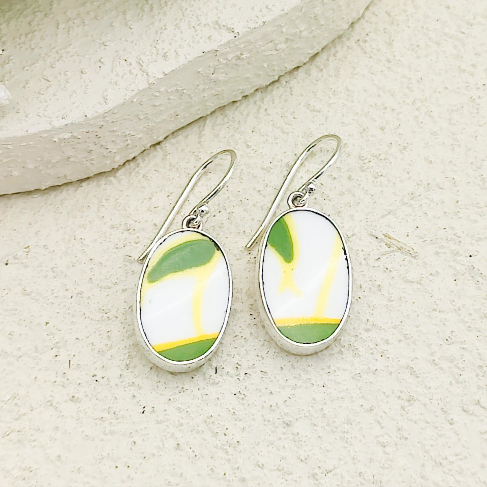 Hepburn & Hughes Art Deco Earrings | Clarice Cliff | 20mm Oval | Sterling Silver