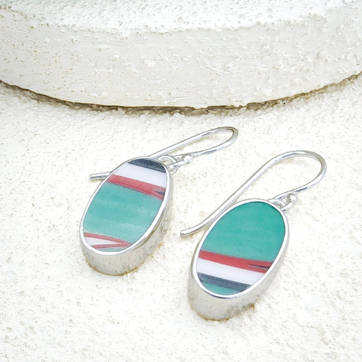 Hepburn and Hughes Art Deco Earrings | Clarice Cliff Ceramics | Green and Orange Patterns | Sterling Silver