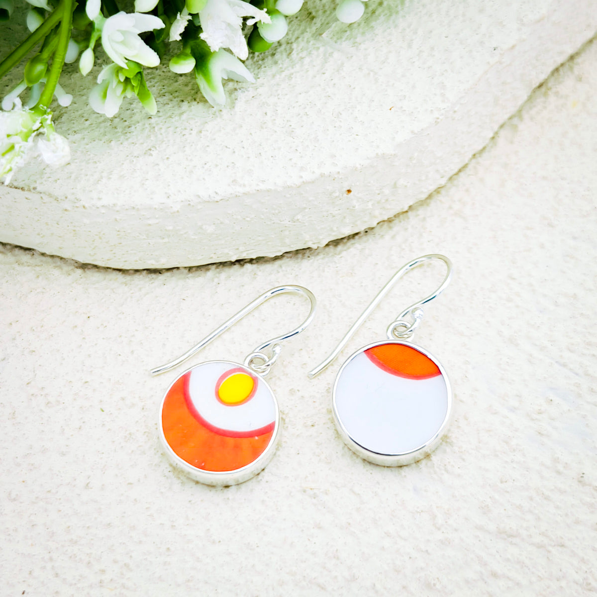 Hepburn and Hughes Art Deco Earrings | Clarice Cliff Ceramics | Orange | Five Options | Sterling Silver