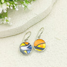 Hepburn & Hughes Art Deco Earrings | Clarice Cliff Ceramics | Yellow, Purple and Black Circles | Sterling Silver