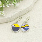 Hepburn & Hughes Art Deco Earrings | Clarice Cliff Ceramics | Yellow, Purple and Black Circles | Sterling Silver