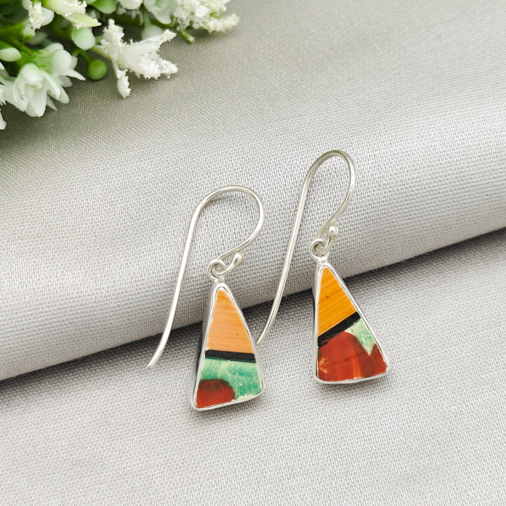 Hepburn and Hughes Art Deco Earrings | Original Clarice Cliff Pottery | 15mm triangle | Sterling Silver