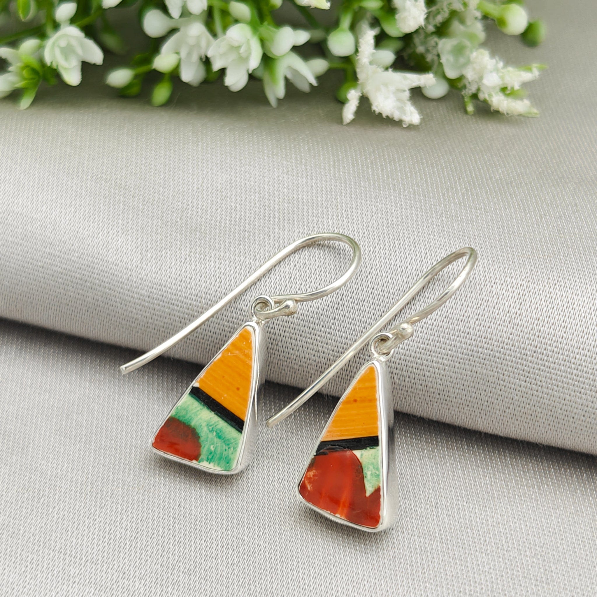 Hepburn and Hughes Art Deco Earrings | Original Clarice Cliff Pottery | 15mm triangle | Sterling Silver