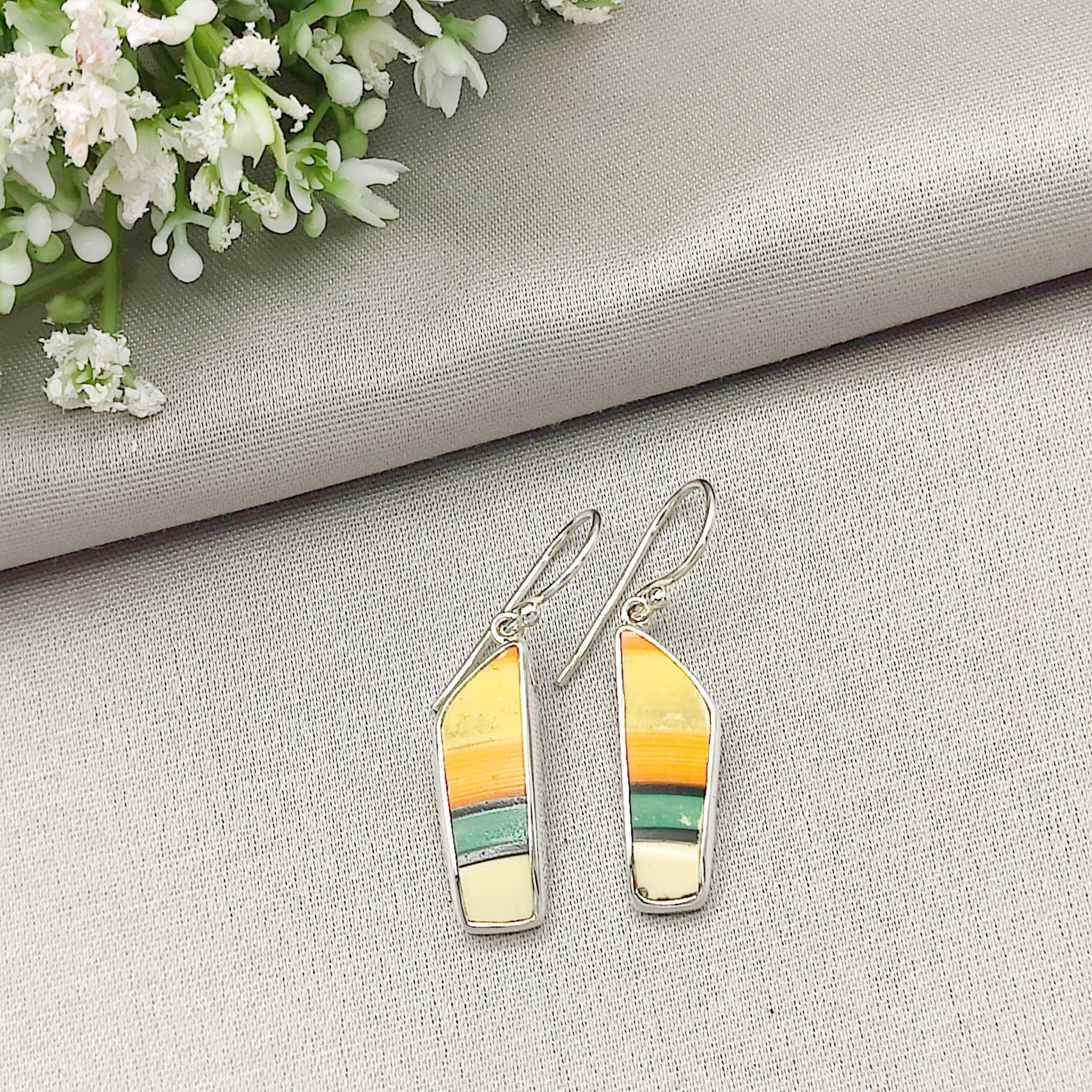 Hepburn and Hughes Art Deco Earrings | Original Clarice Cliff Pottery | 27mm Abstract | Sterling Silver