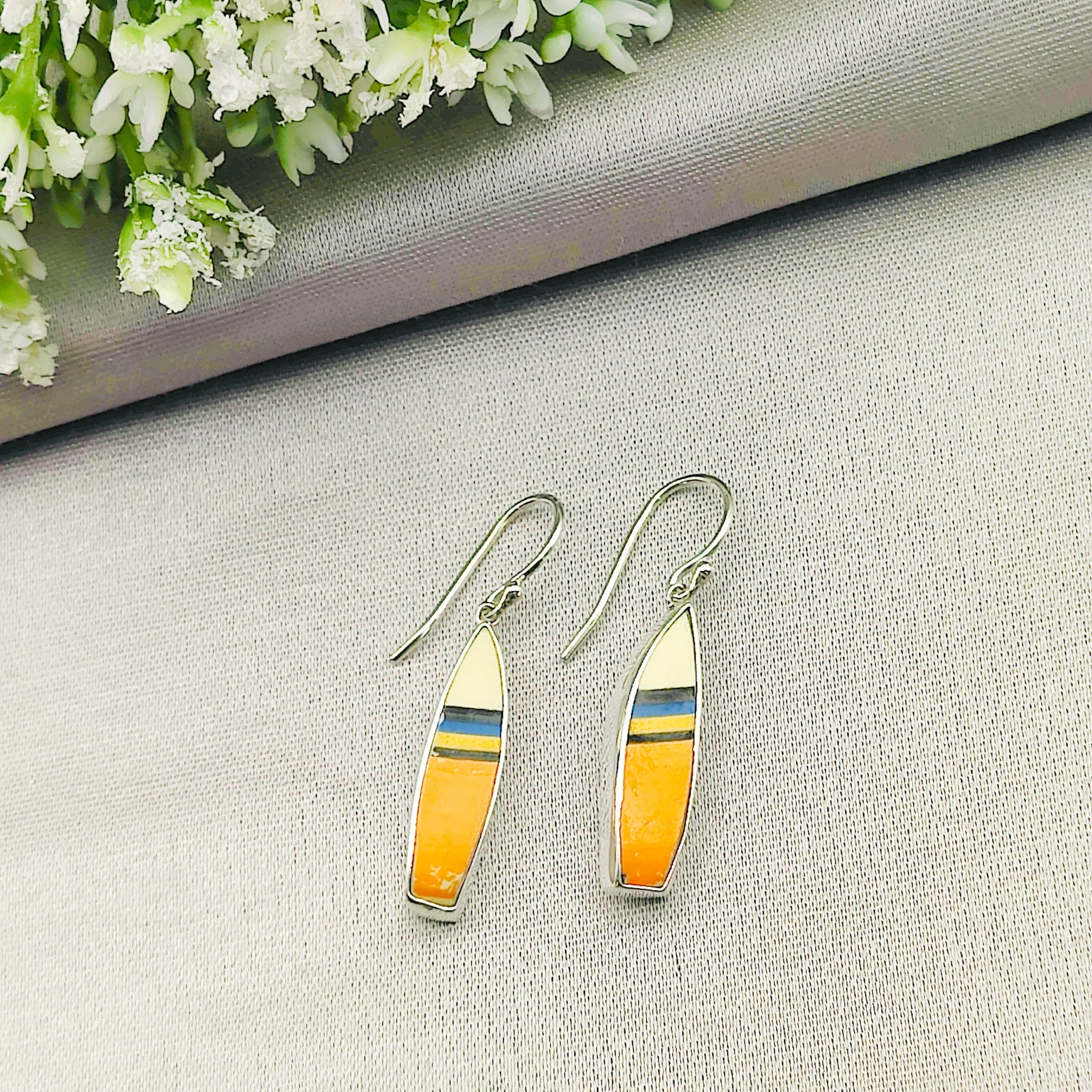 Hepburn and Hughes Art Deco Earrings | Original Clarice Cliff Pottery | Orange | Sterling Silver