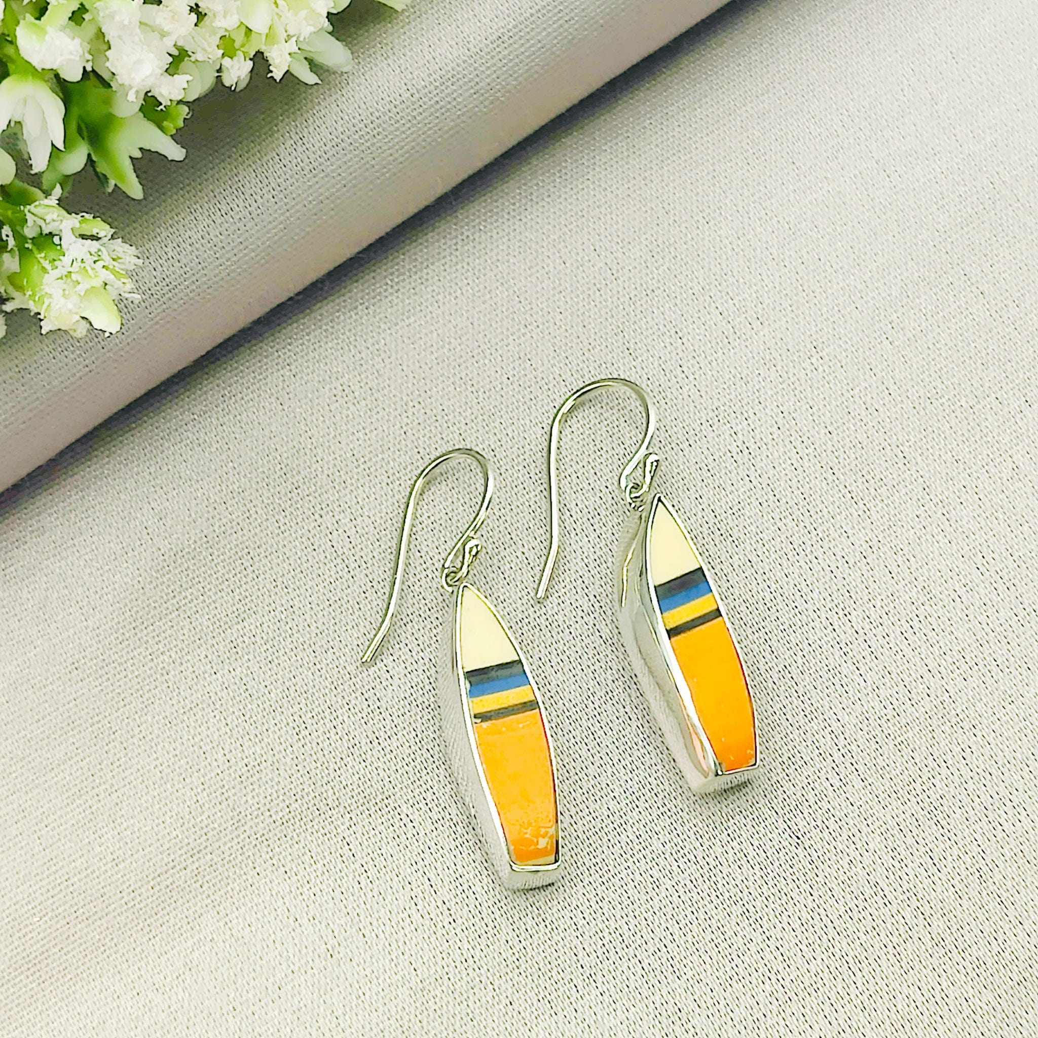 Hepburn and Hughes Art Deco Earrings | Original Clarice Cliff Pottery | Orange | Sterling Silver