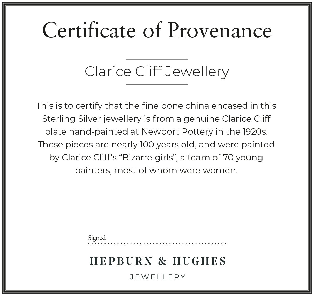 Hepburn and Hughes Art Deco Long Drop Earrings | 42mm length | Original Clarice Cliff Pottery | Sterling Silver