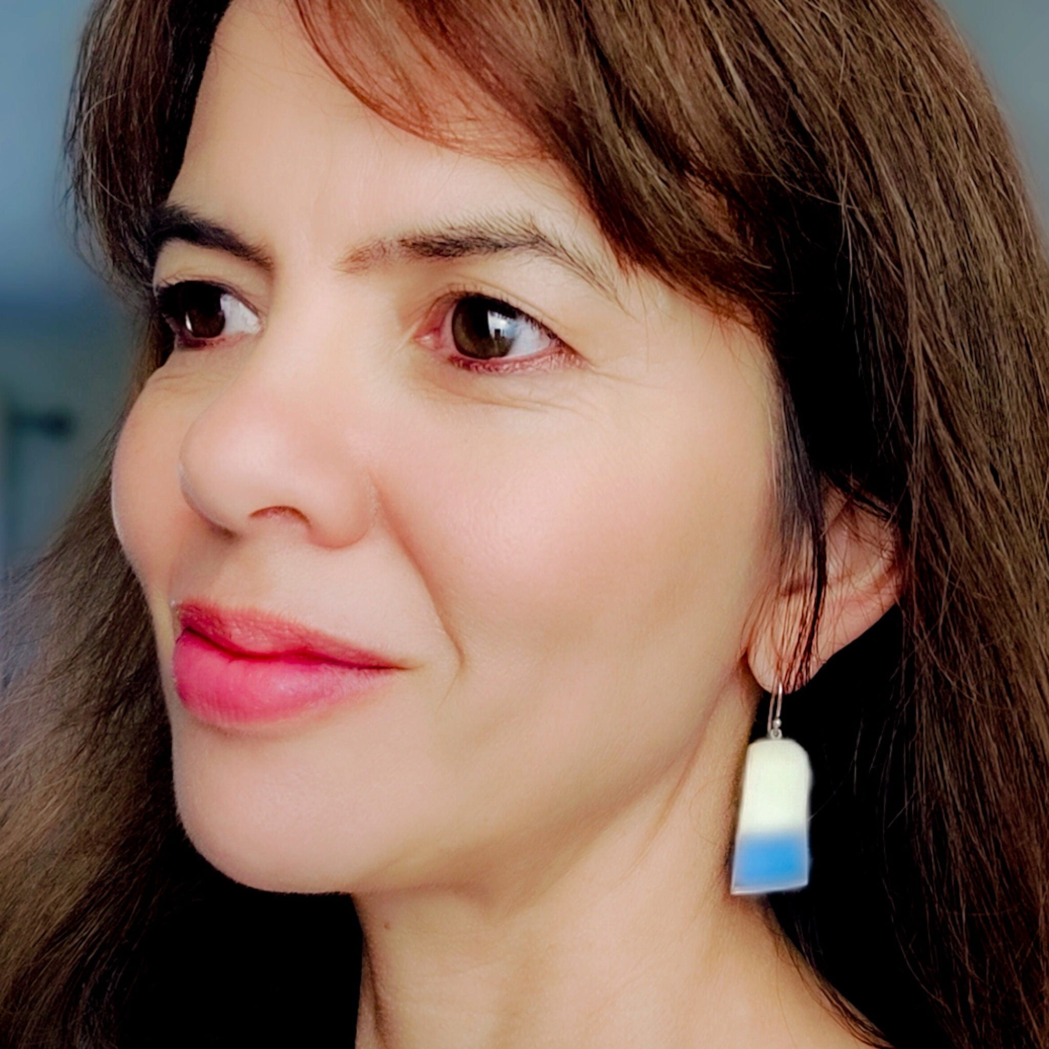 Hepburn and Hughes Art Deco Long Drop Earrings | 42mm length | Original Clarice Cliff Pottery | Sterling Silver