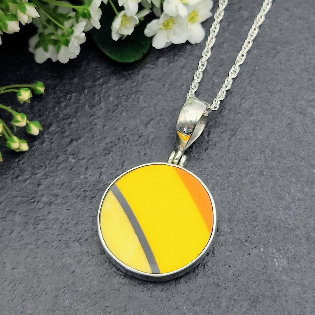 Hepburn and Hughes Art Deco Necklace | Clarice Cliff Circular Pendant | 22mm diameter | Sterling Silver