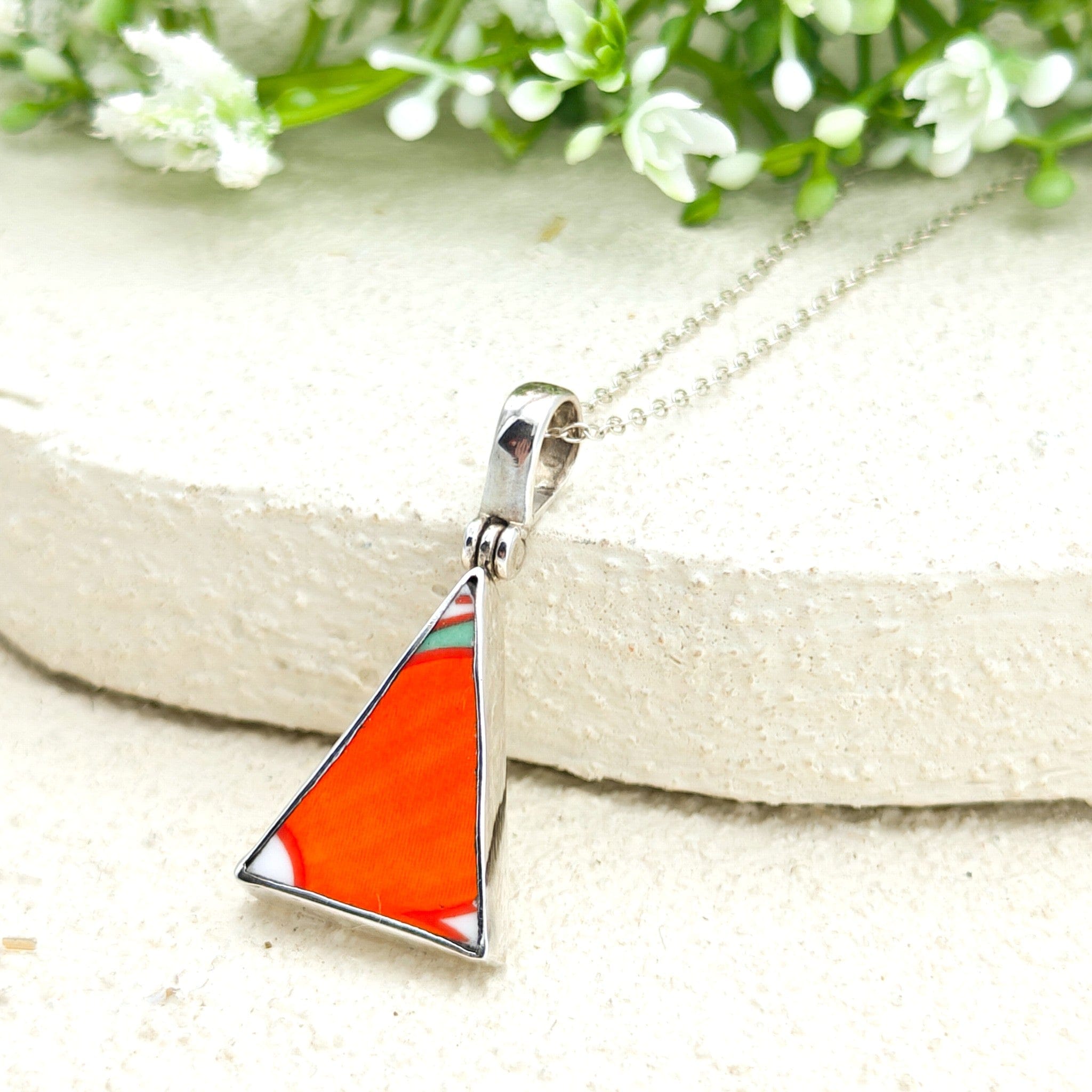 Hepburn and Hughes Art Deco Necklace | Clarice Cliff Pendant | 22mm Triangle | Sterling Silver