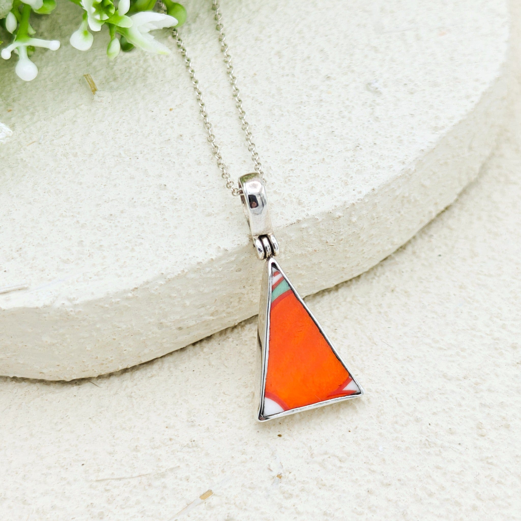 Hepburn and Hughes Art Deco Necklace | Clarice Cliff Pendant | 22mm Triangle | Sterling Silver