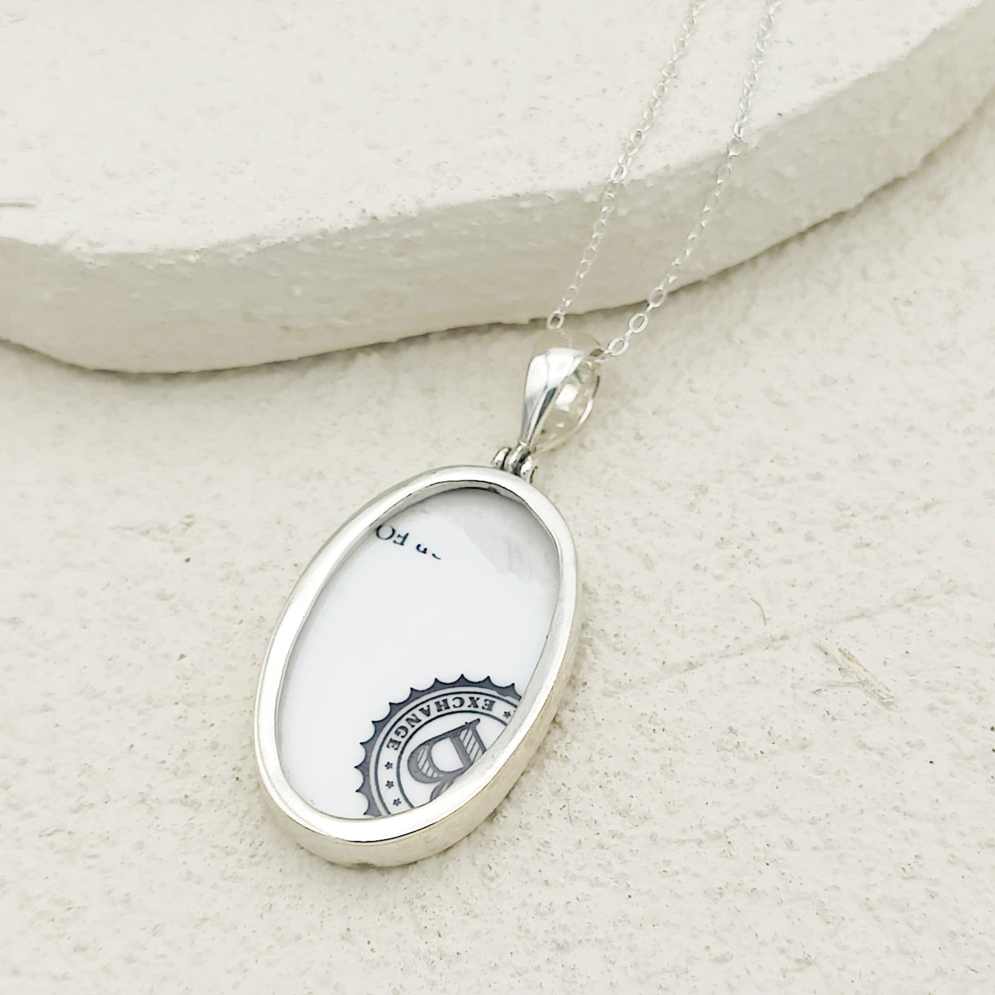 Hepburn and Hughes Art Deco Necklace | Clarice Cliff Pendant 35mm | Ceramic Oval | Sterling Silver