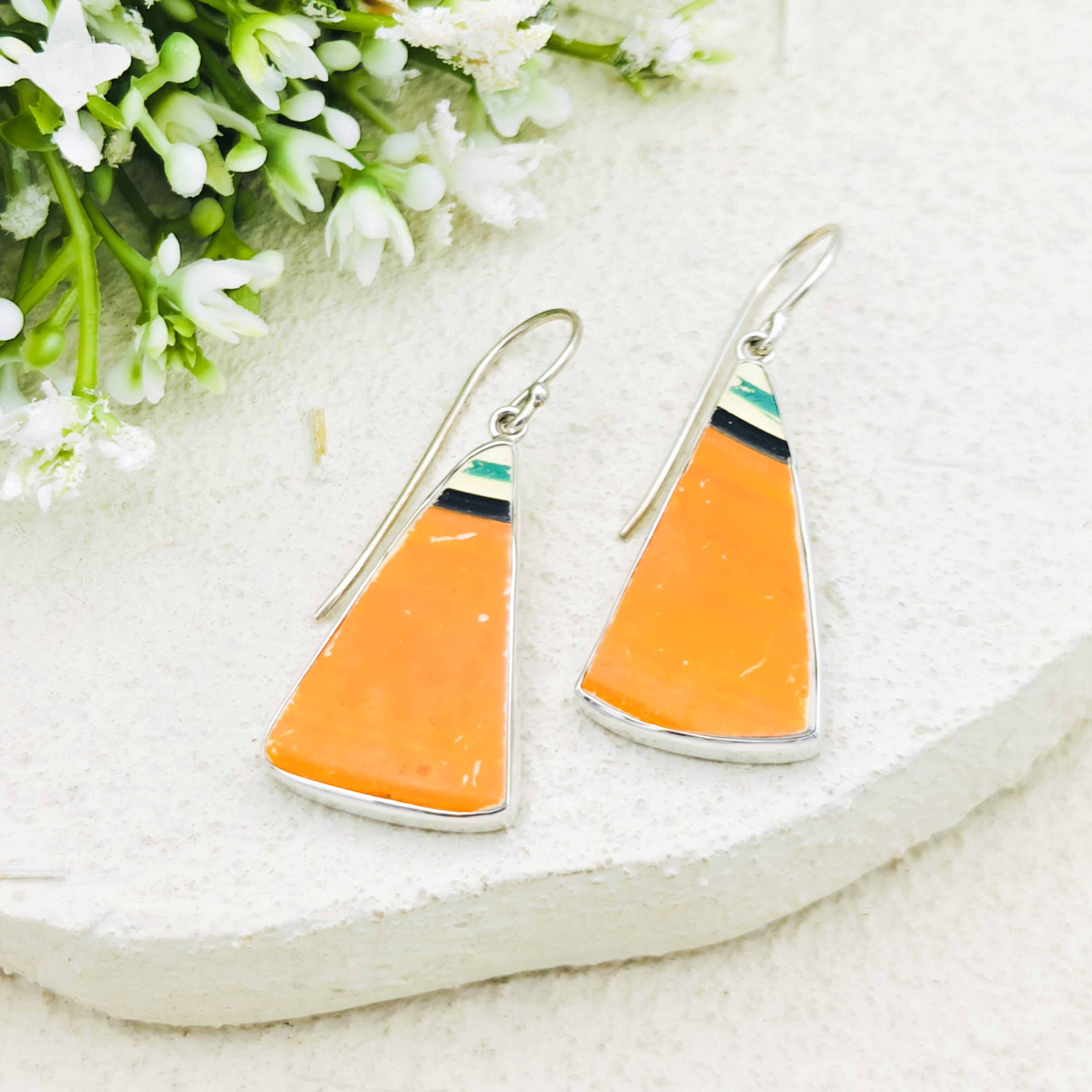 Hepburn and Hughes Art Deco Orange Earrings | Original Clarice Cliff Pottery | 9th Anniversary | Sterling Silver