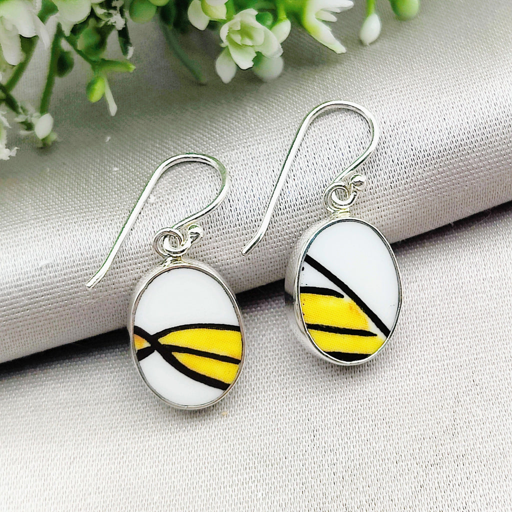 Hepburn and Hughes Art Deco Oval Earrings | Upcycled Clarice Cliff Ceramics | Sterling Silver