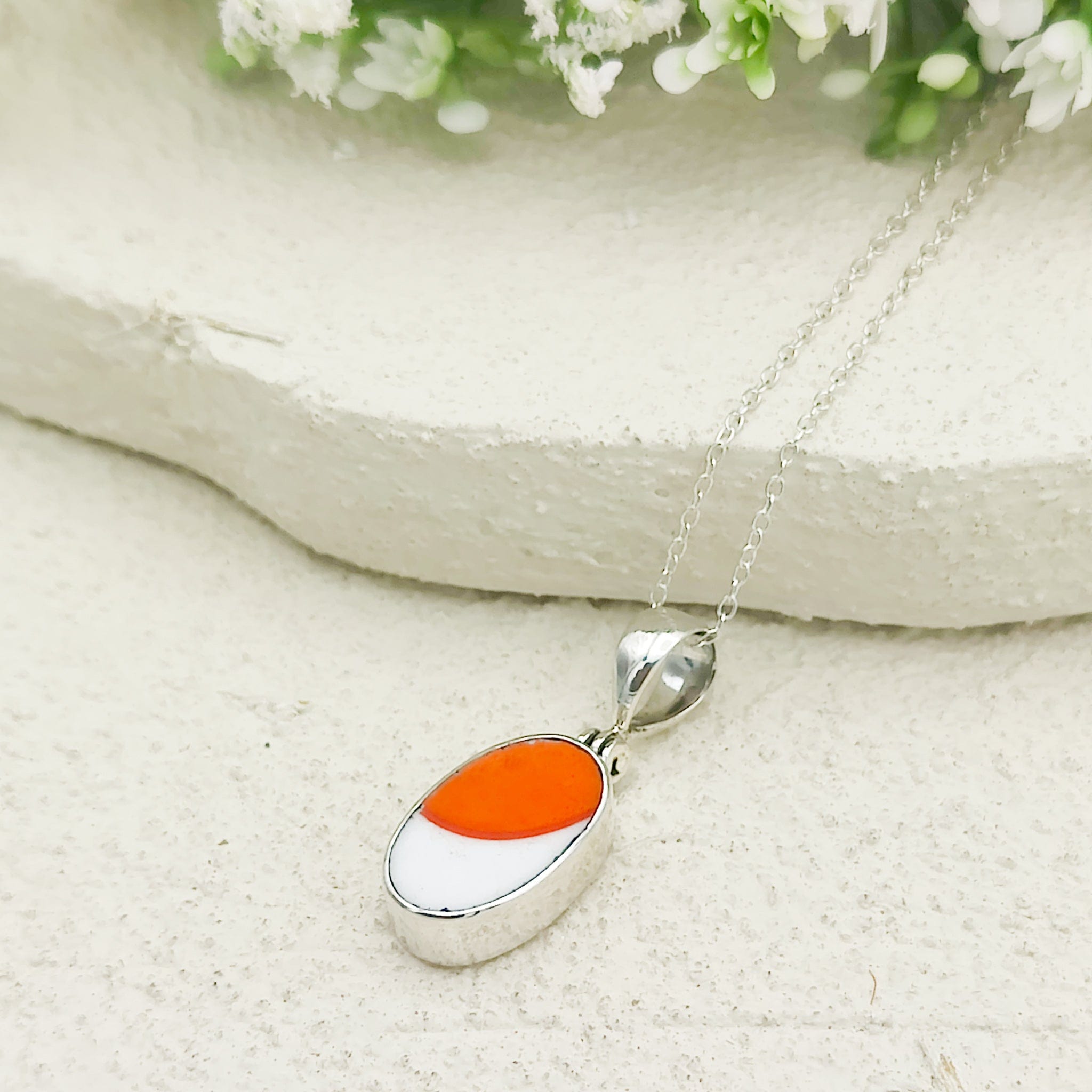 Hepburn and Hughes Art Deco Pendant | 15mm Oval Clarice Cliff Necklace | Sterling Silver
