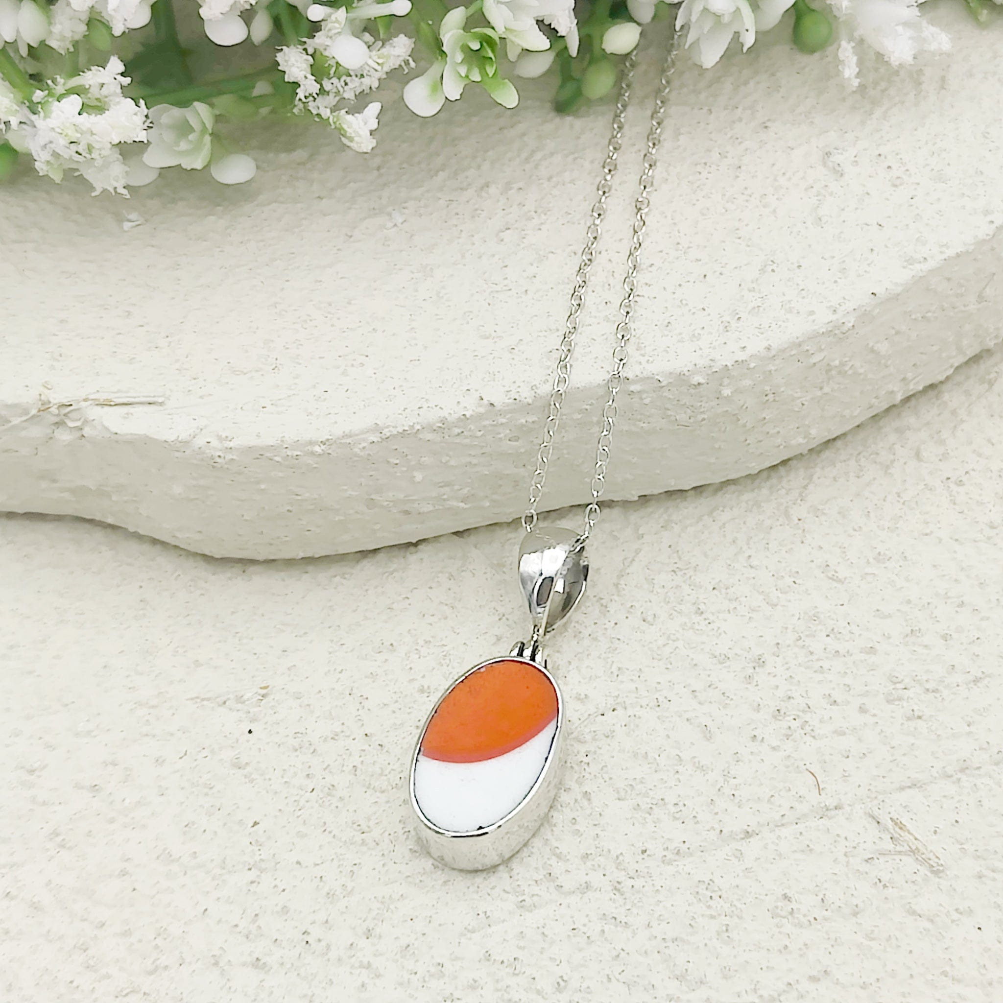 Hepburn and Hughes Art Deco Pendant | 15mm Oval Clarice Cliff Necklace | Sterling Silver