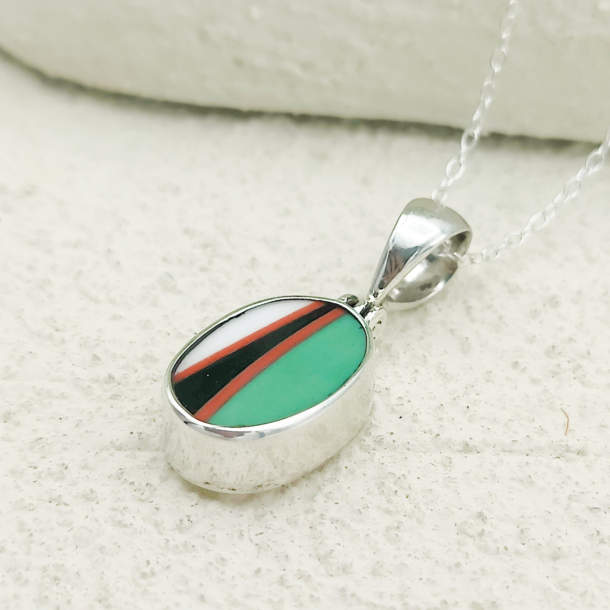 Hepburn and Hughes Art Deco Pendant | 15mm Oval Clarice Cliff Necklace | Sterling Silver