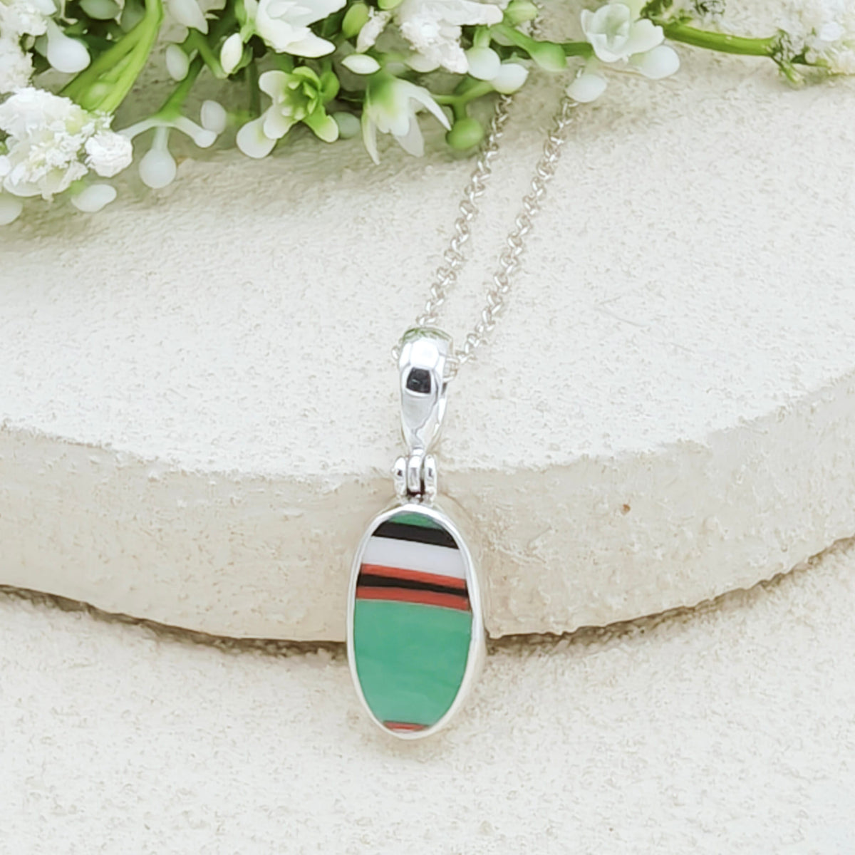 Hepburn and Hughes Art Deco Pendant | 15mm Oval Clarice Cliff Necklace | Sterling Silver