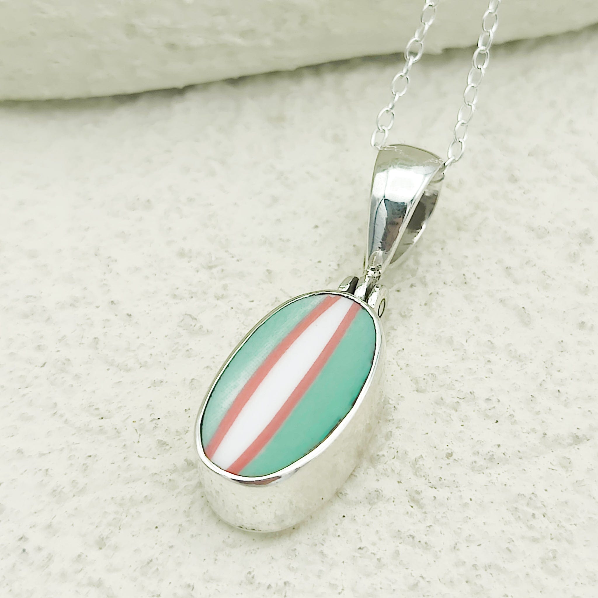 Hepburn and Hughes Art Deco Pendant | 15mm Oval Clarice Cliff Necklace | Sterling Silver