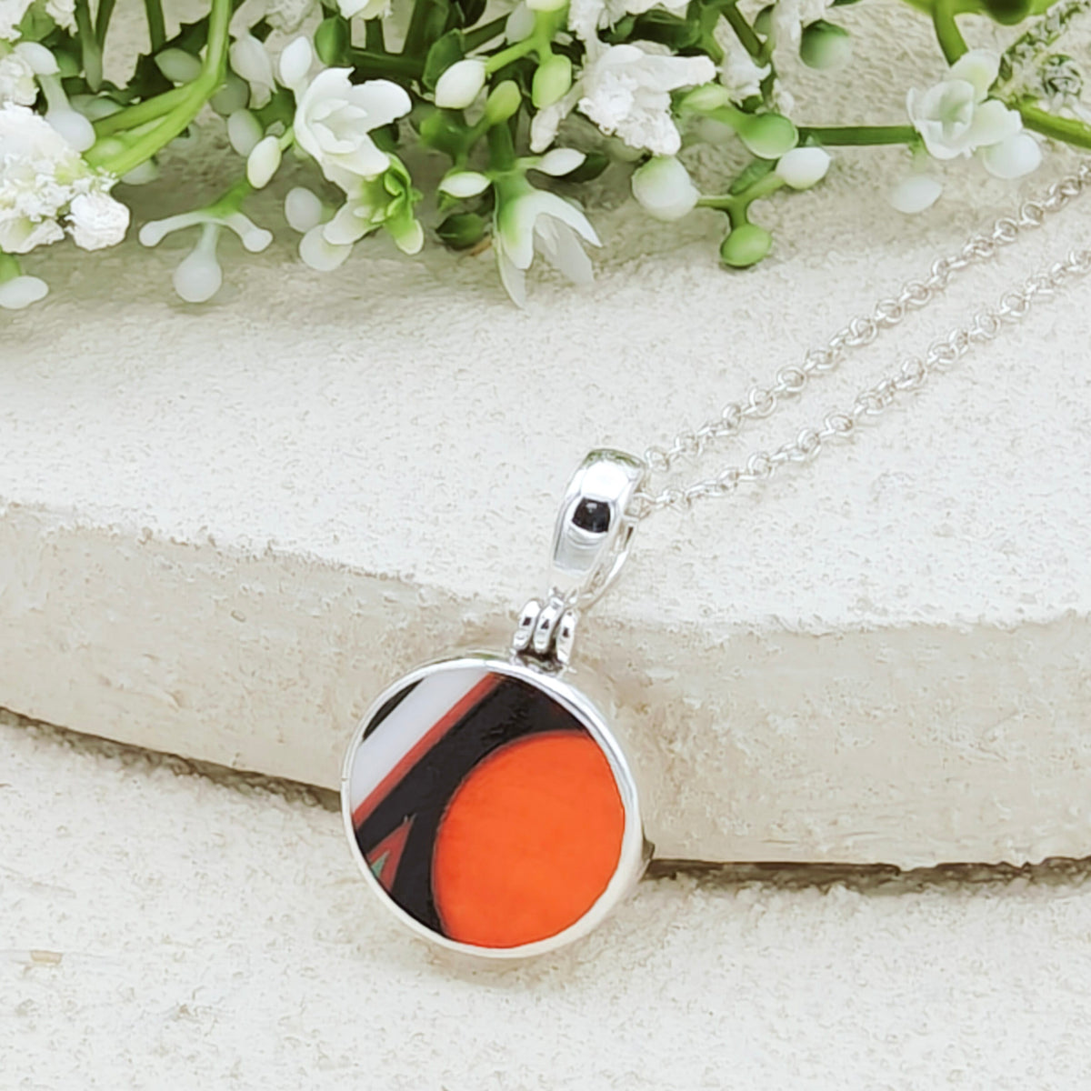 Hepburn and Hughes Art Deco Pendant | Circular Clarice Cliff Necklace | 15mm diameter | Sterling Silver
